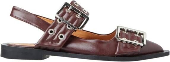 Ganni Wide Buckle Ballerina Flats , Rood, Dames