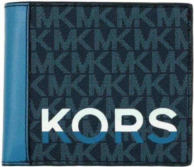 Michael Kors Cooper Blue Multi Signature lederen grafisch logo Billfold portemonnee , Blauw, Dames