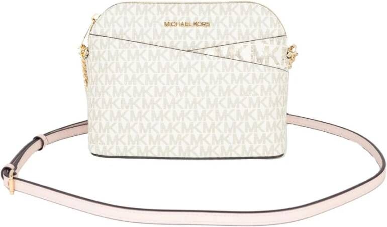 Michael Kors Jet Set Travel Medium Leather X Cross Dome Crossbody Handbag , Beige, Dames
