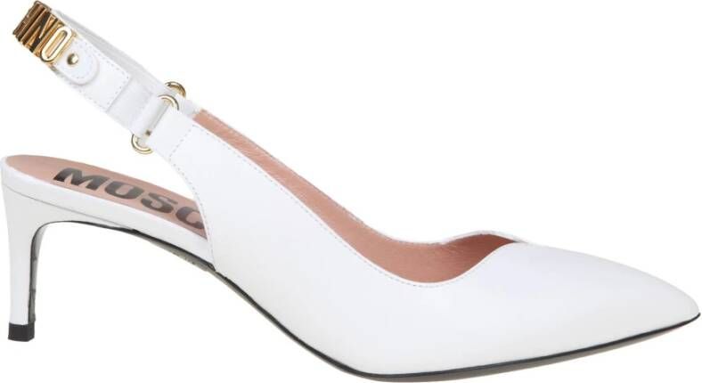 Moschino minileetering slingback in white leather , Wit, Dames