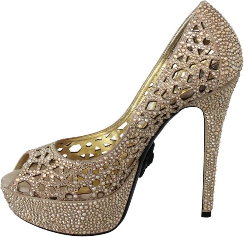 Philipp Plein Beige Leather Gold Jungle Str heel schoenen , Beige, Dames