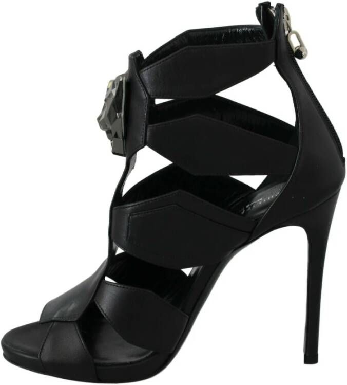 Philipp Plein Lederen hoge hakken vleermuis stiletto schoenen , Zwart, Dames