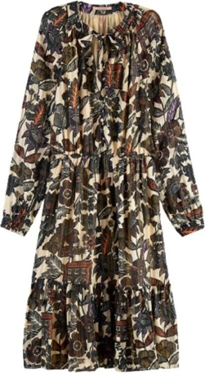 Scotch & Soda Midi dress in drapey jacquard stripe , Beige, Dames