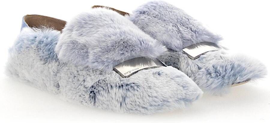 Sergio Rossi Slipper A77990 Rabbit Fur Metal Clasp , Blauw, Dames
