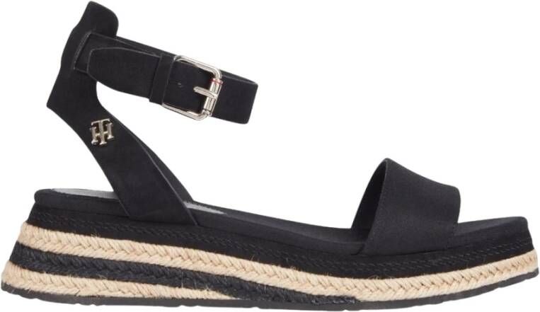 Tommy Hilfiger gekleurd touw lage wig sandaal , Zwart, Dames