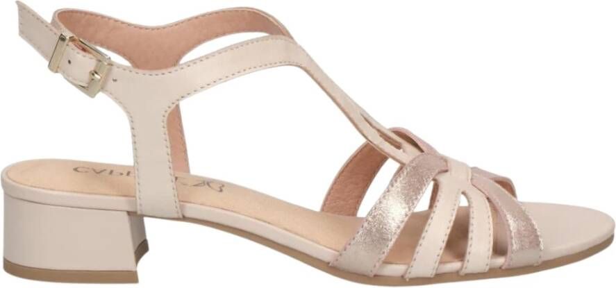 Caprice Cream Elegant Low Heel Sandals , Beige, Dames