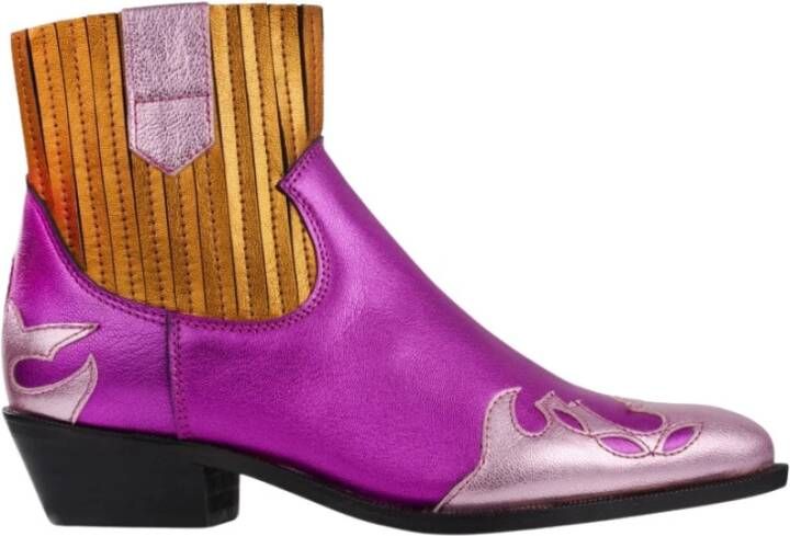 Dwrs Austin metallic Western Ankle Boots , Paars, Dames