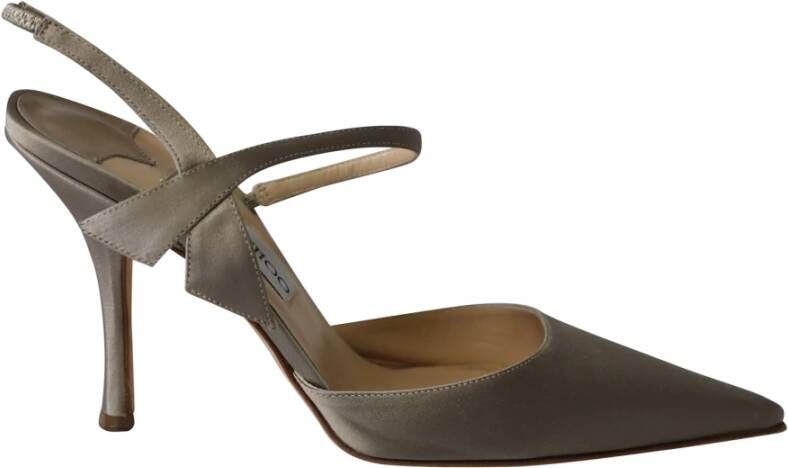 Jimmy Choo wees teen slingback hakken in taupe satijn Jimmy Choo Pre owned, Grijs, Dames