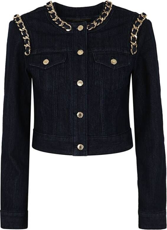 Michael Kors Fitted Denim Jacket With Cahin Details , Blauw, Dames