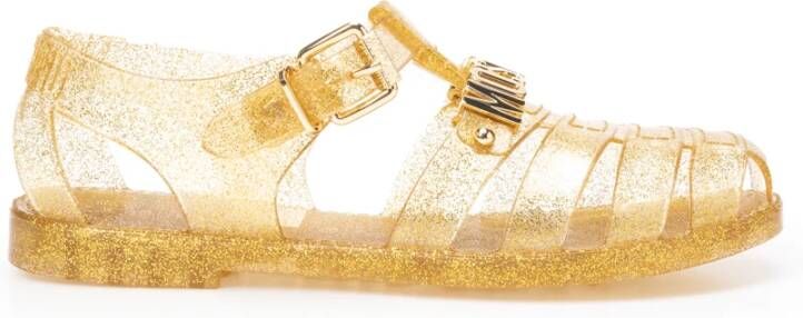 Moschino Rubber slides with logo , Geel, Dames