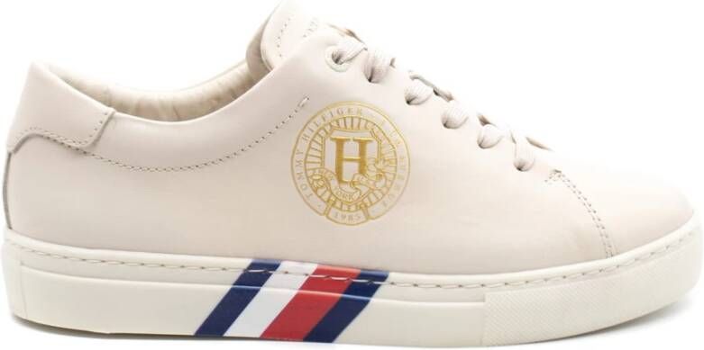 Tommy Hilfiger Dames leer verhoogde de crest sneakers , Beige, Dames