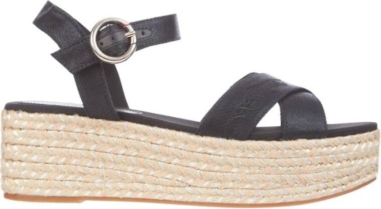Tommy Hilfiger De kenmerkende flatform sandaal , Zwart, Dames