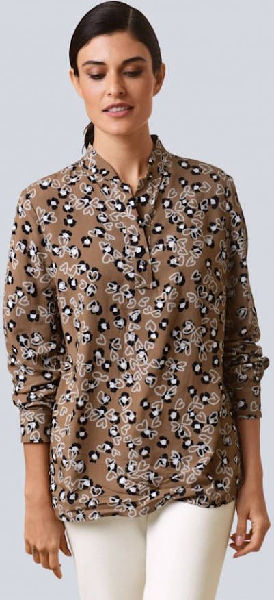 alba moda Blouse van zuivere viscose Cognac/Zwart
