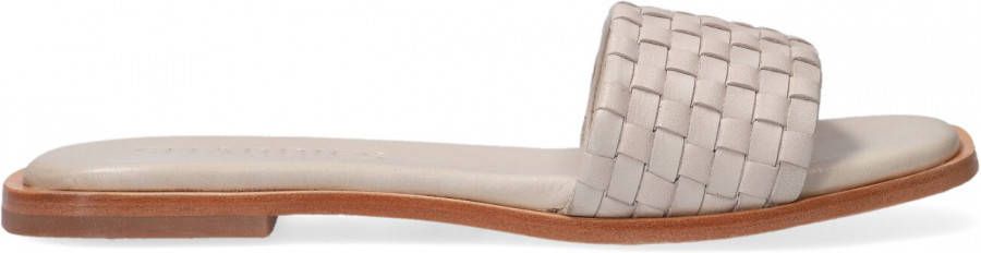 Shabbies Geweven slipper gelooid leer gebroken wit