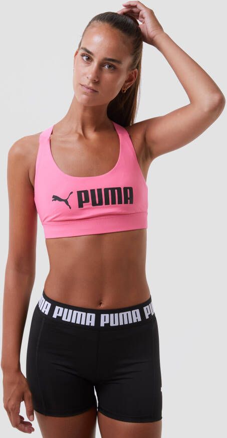 Puma fit medium impact sportbh roze/zwart dames