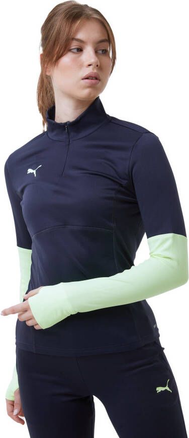PUMA Individual Liga 1/4 Zip Trainingstrui Dames Donkerblauw Lichtgroen