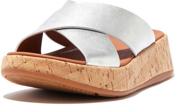 FitFlop F mode metallic leather/cork flatform cross slides