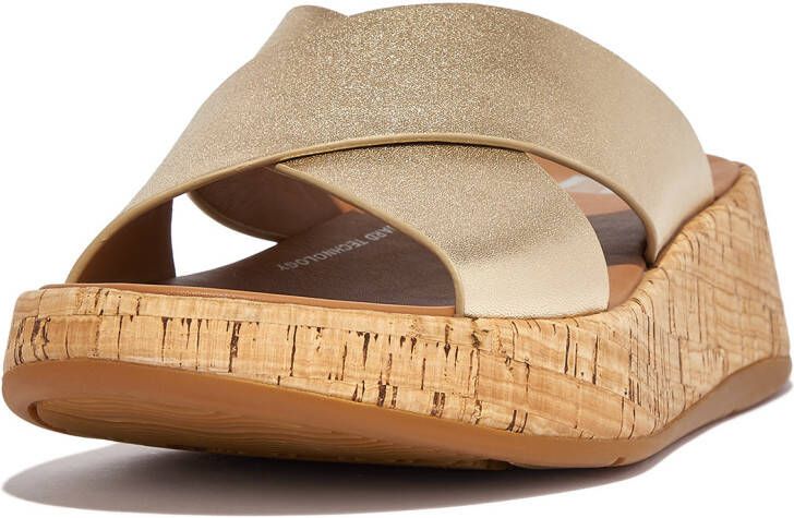 FitFlop F mode metallic leather/cork flatform cross slides