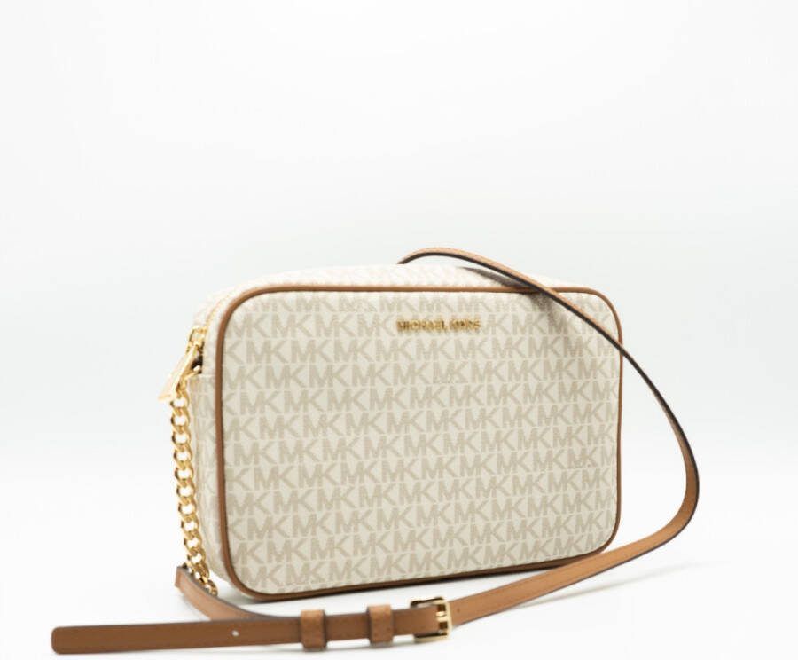 Michael Kors Jet set large crossbody logo gold vanilla