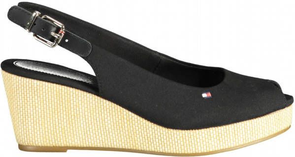 Tommy Hilfiger Zwarte Espadrilles Iconic Elba Sling Back Wedge