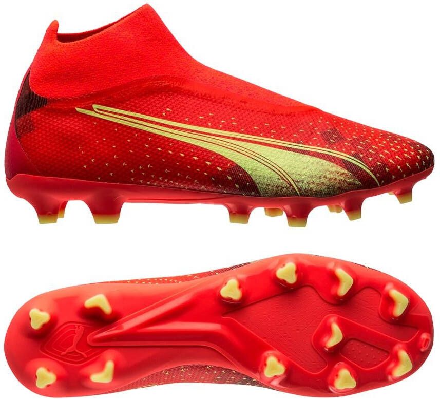 PUMA Ultra Match+ Veterloze Gras/Kunstgras Voetbalschoenen(MG)Oranje Lichtgroen