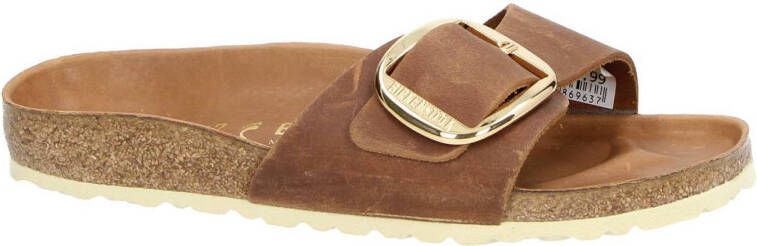 Birkenstock Madrid Big Buckle leren slippers cognac