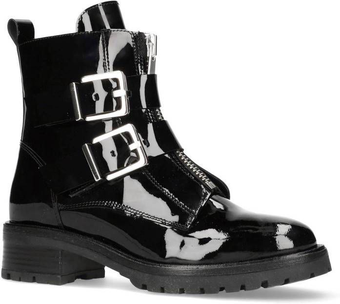 Manfield lakleren bikerboots zwart