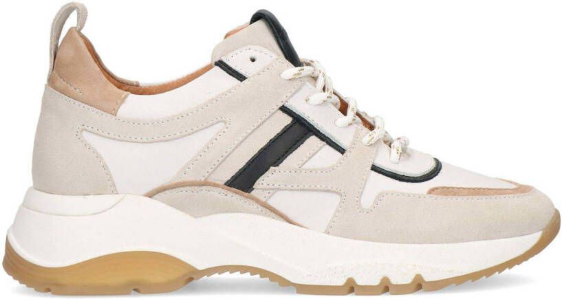 Manfield leren dad sneakers beige