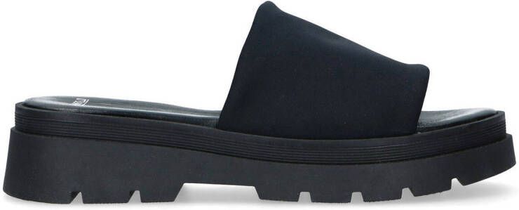 Manfield leren plateau slippers zwart