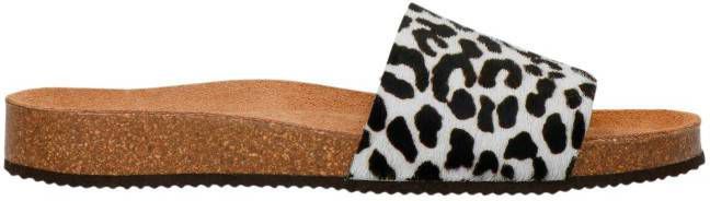 Manfield leren slippers panterprint zwart/wit