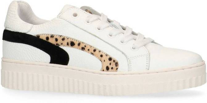 Manfield leren sneakers wit/cheetahprint