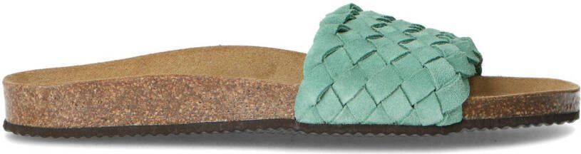 Manfield suède gevlochten slippers turquoise