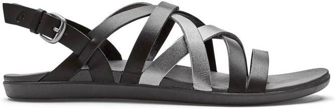 Olukai Awe leren outdoor sandalen zwart/zilver