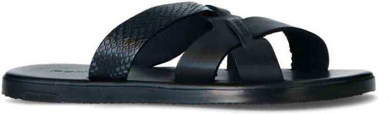 Rehab Roy Snake leren slippers zwart