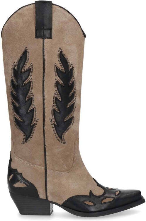 Sacha suède cowboylaarzen beige/zwart