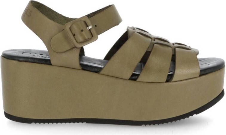 Shabbies Amsterdam Isa leren plateau sandalen kaki