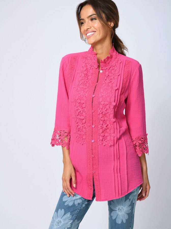 alba moda Blouse Van mousseline en luxueus kant Pink