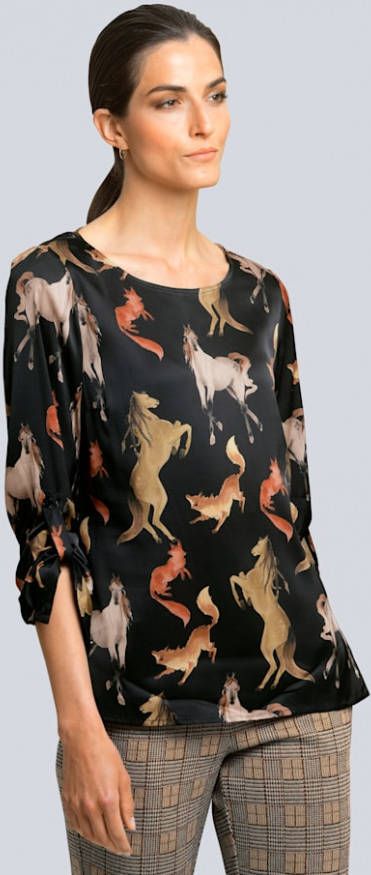 alba moda Blouse van zuivere viscose Cognac/Zwart