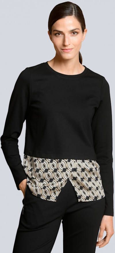 alba moda Sweatshirt van een materialenmix Zwart/Taupe/Beige