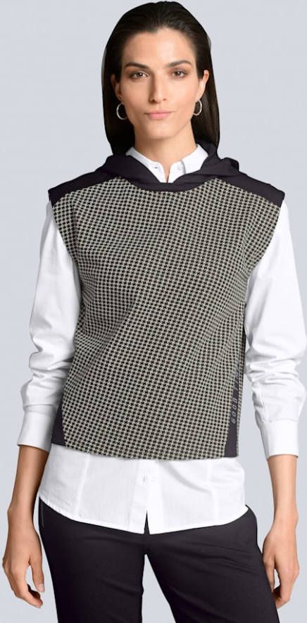 alba moda Sweatspencer in patchworklook Zwart/Offwhite